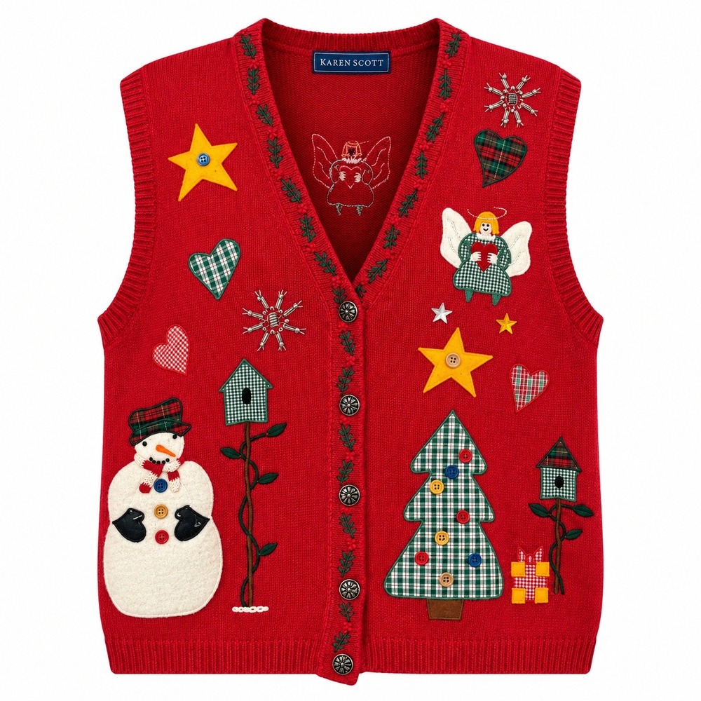 Vintage Retro Ugly Christmas Sweater Vest Women Size Large Holiday Kitschy Party